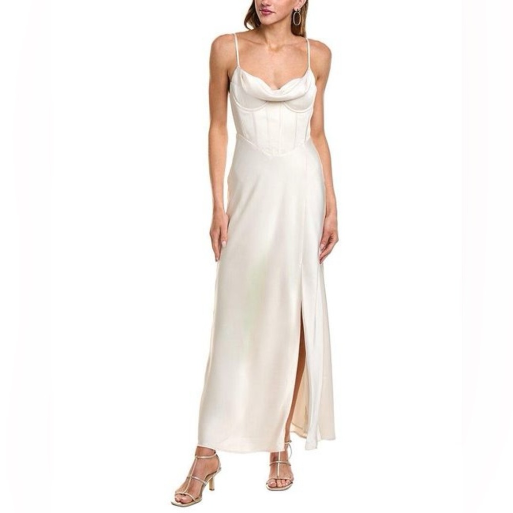 ASTR The Label Satin Bustier Champagne Elegant White Maxi Dress